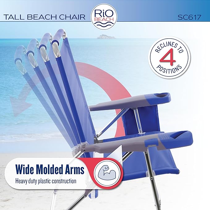 Rio Beach 2-Pack 17 Extended Height 4-Position Folding Beach Chair Blue/White