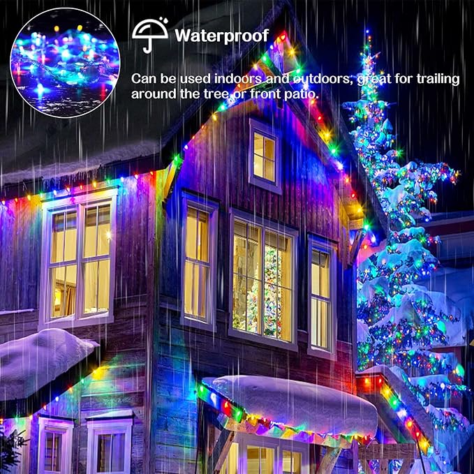 Christmas Lights Outdoor 800LED 330FT Multicolor String Lights 8 Modes Timer Plug in Waterproof Indoor Outdoor Christmas Lights for Christmas Wedding Garden Yard Party Tree Decoration