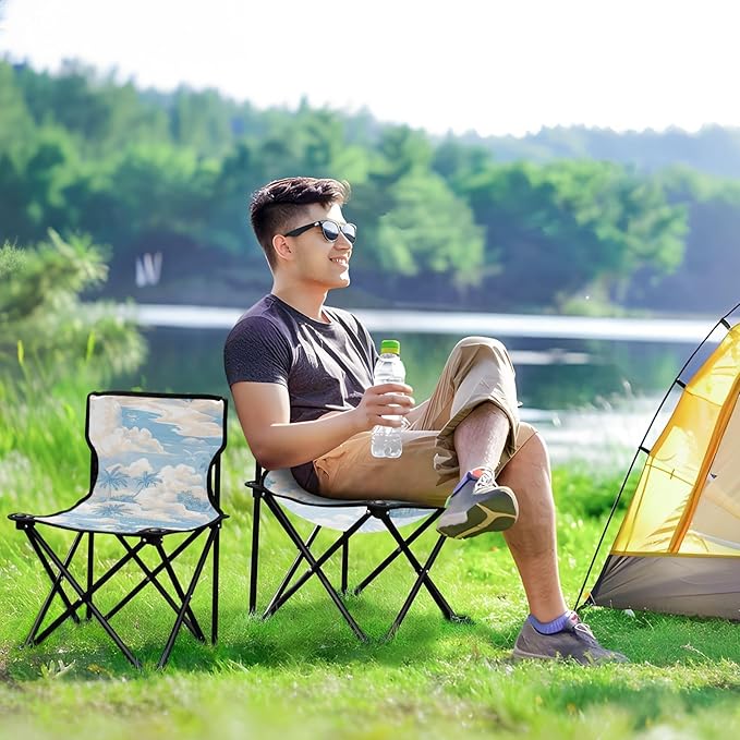 KLL Cartoon Beach Silver Grey Packable Camp Chairs Ultralight Folding Backpack Chair with Carrying Bag Hiking Chair for Sports Camp