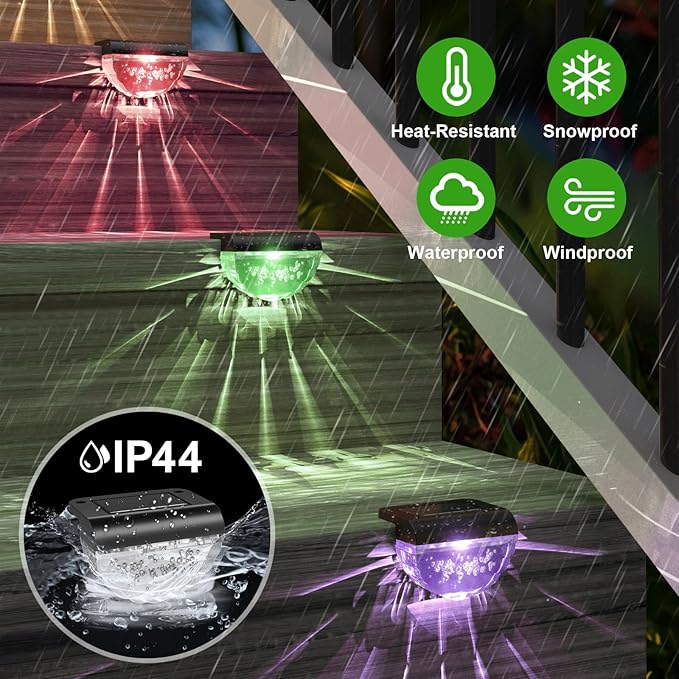 12 Pack Solar Deck Lights Outdoor Solar Step Lights Waterproof for Outside Yard Patio Garden Pool Railing Stairs Fence (Color Changing)