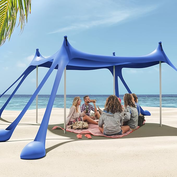 Gardentime Beach Tent Canopy with 8 Sandbags 4 Aluminum Poles Pop Up Portable Camping Sun Shelter Easy Set Up with 2 Sand Shovel Ground Pegs Carrying Bag for Outdoor BeachPicnic Fishing