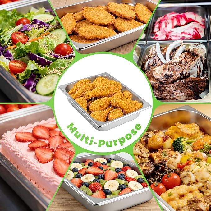 4 Pack Hotel Pans Half Size 2.7 Deep 1/2 Size Stainless Steel Steam Table Pans Metal Food Pan for Buffet Catering Breading Tray Chafing Pan for Restaurant Service Party Supplies