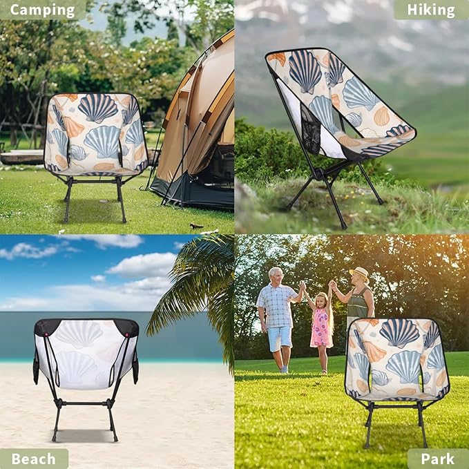 Honeybaby Folding Camping Chair Beautiful Seashells Print Camping Chairs Lightweight Portable Chair Outdoor Foldable Chairs for Camping Travel Picnic Beach Hiking