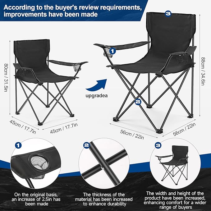 2 Pack Lightweight Camping Chairs 300LBS Heavy-Duty Portable Folding Chairs with Carry Bag Compact Design for Camping Beach Picnics and Outdoor Event