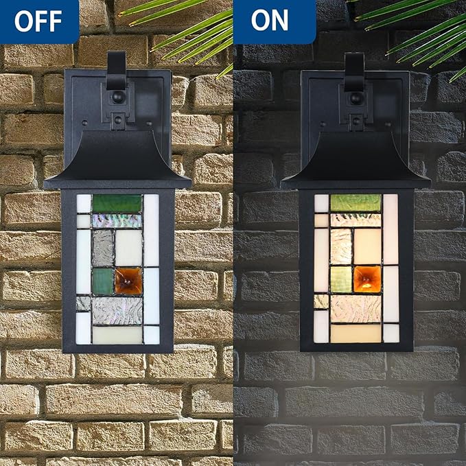 WL0010 Tiffany Style Outdoor Light Fixutres Stained Glass Wall Sconce Exterior Waterproof Wall Lantern Light for Balcony Aisle Hallway W 7X D 6 x H 12 Inches Bulb Included (Lumigrid)