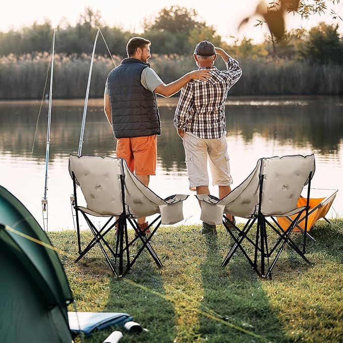 Nice C Padded Camping Chair Oversized Camping Chairs Oversized Thick Padded Folding Chairs Outdoor Sports Chair Heavy Duty with Cooler Bag Cup Holder Side Pockets (2 Pack)