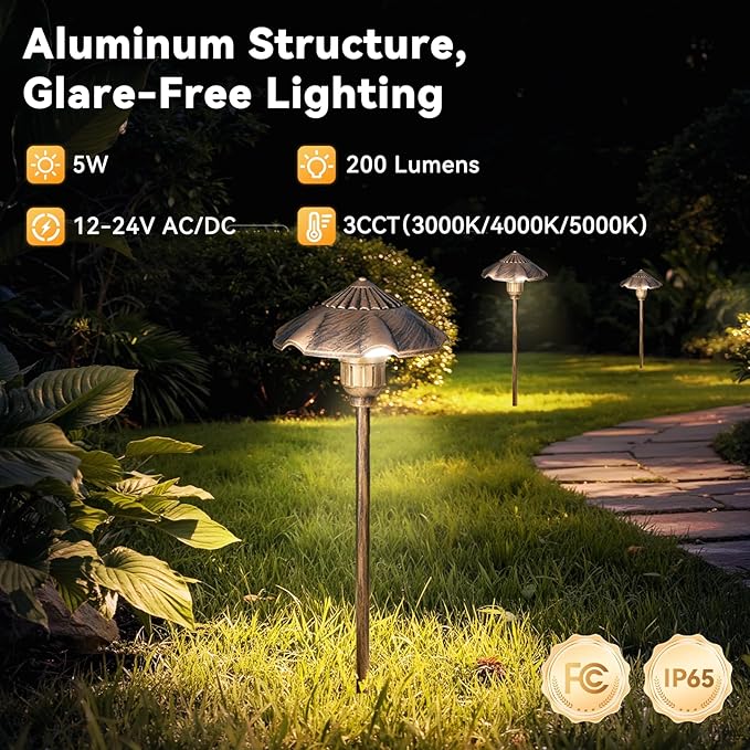 LED Low Voltage Landscape Lighting 12V Landscape Lighting Kit with Connectors 3CCT 3000K-5000K 18“ Tall LED Low Voltage Pathway Lights Aluminum Waterproof for Patio Yard Garden 2 Pack
