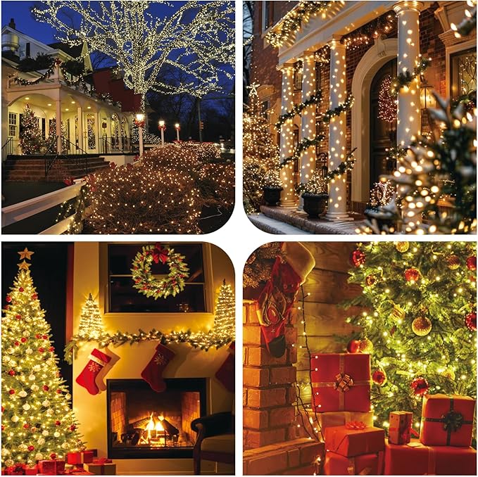 Outdoor Christmas Lights 328FT 800 LED String Lights 8 Modes with Remote Timer Fairy Lights Plug-in Waterproof Christmas Outdoor Lights for Yard Patio Home Party Christmas Decorations