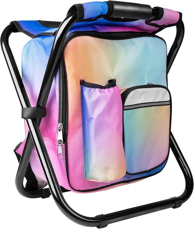 Kikerike Backpack Stool Cooler Chair Heavy Duty 300 LBS Max Load Portable Lightweight Stool Backpack Folding Fishing Cooler Seat for Camping Hunting Fishing - Multicolor