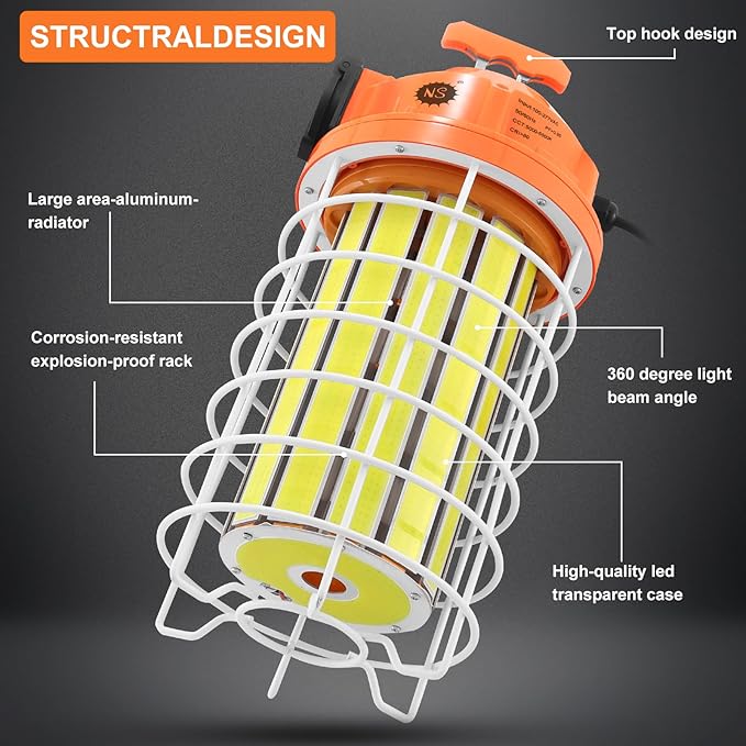 NS 150W LED Temporary Jobsite Work Light 29250LM 5000K Daylight White Portable Waterproof Hanging Construction Lighting with 16ft Cord for Outdoor Workshop Warehouse Jobsite