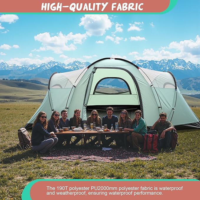 Large Camping Tent Family Tent 5~6 People 179.13x90.55x70.87inches Waterproof Mesh RoofLarge Living Room Capacity Family Camping Tent