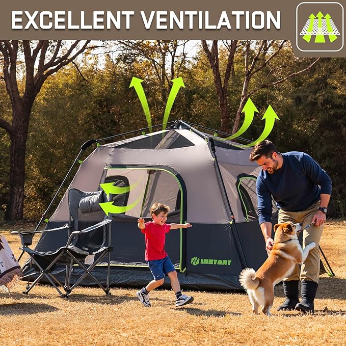 4/6/8 Person Instant Tent Waterproof Pop Up Tents for Camping with Rainfly 60 Seconds Easy Setup Automatic Cabin Tent for Family Camping with Expandable Carry Bag &amp Upgraded Ventilation