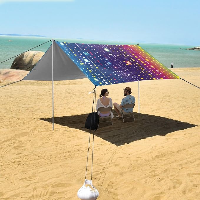 Bolaz Beach Canopy Tent Sun Shade9'×10.5' Large Family Beach Shade UPF50+- Outdoor Shade for Camping Trips FishingDots Rainbow Pattern
