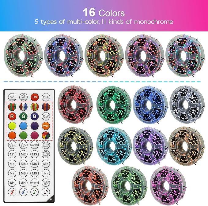 kemooie 164 FT 500 LED Christmas Lights Outdoor RGB Color Changing Lights with Remote &amp APP Control 9 Modes Plug in Green Wire Fairy Lights for Indoor Outdoor Room Garden Christmas Tree Party De