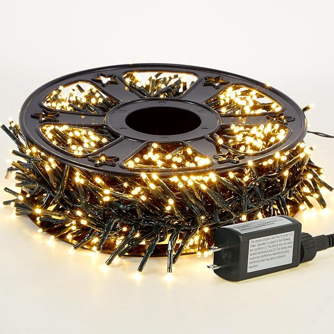 82FT 1000LED Warm White Christmas Lights Outdoor with 8 Modes IP44 Waterproof Plug in Christmas Tree Light Fairy String Lights for Christmas Patio Garden Indoor Outdoor Decor