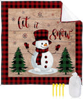 Beach Blanket Waterproof Sandproof OversizedChristmas Cute Snowman Tree Winter Snowflake Beach Mat with Corner Stakes Sand PocketsRed Buffalo Plaid Retro Plank Picnic Mat for Travel 118x108In