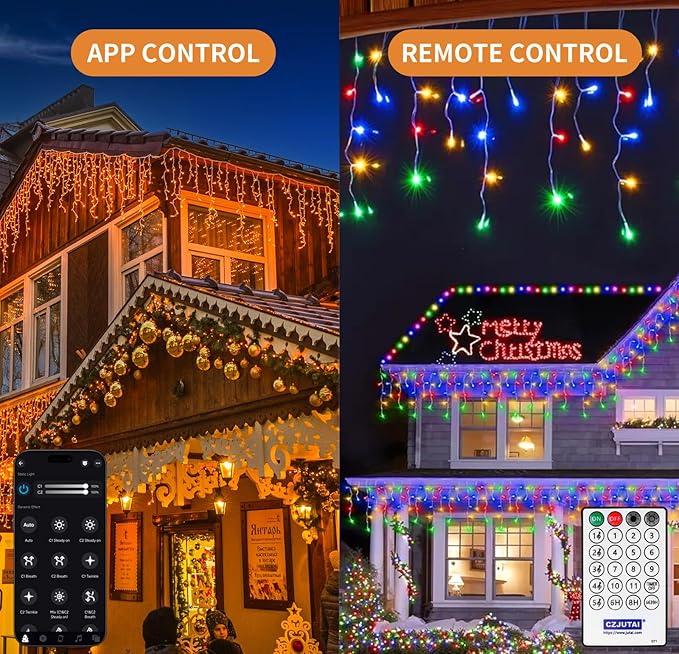 LED Icicle Lights for Outdoor Christmas Decorations49Ft 600 LEDs Color Changing Christmas Fairy LightAPP &amp Remote Control17 Lighting ModesPlug in RGB hanging Curtain Lights for Xmas Party