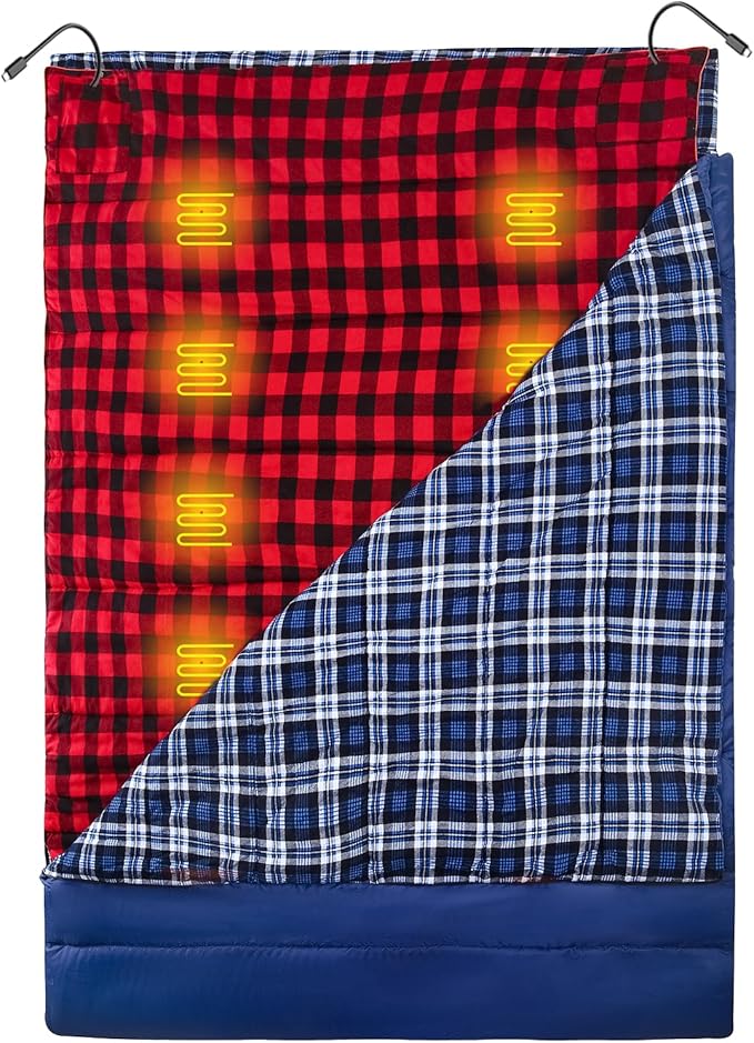 Heated Sleeping Bag pad Heated Sleeping Bag Liner Type-C Input 5+5 Heating Zones Operated by Power Bank (Battery NOT Included) or Other USB Power Supply. Type-C.