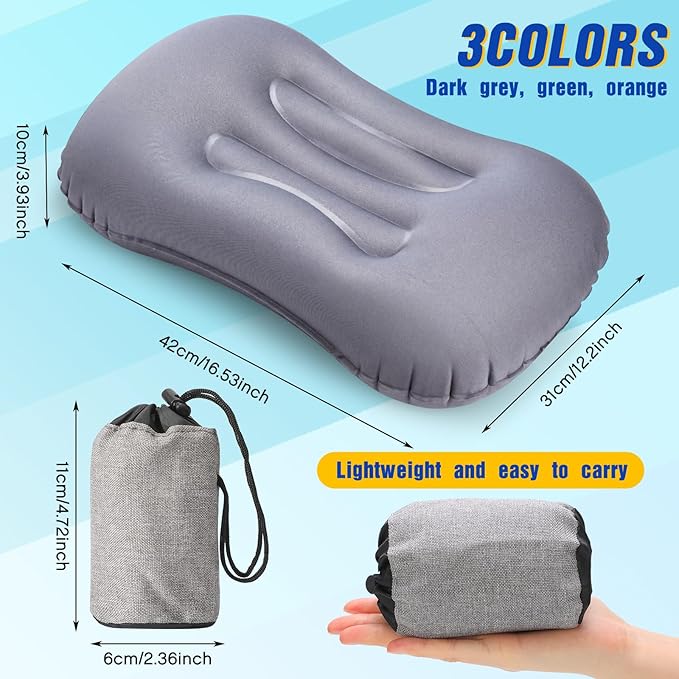Yulejo 3 Pcs Inflatable Camping Travel Pillow Ultralight Inflating Pillows Lightweight Portable Backpacking Pillow for Neck Lumbar Support Camp Hiking Sleeping(Dark Gray Black Dark Blue)