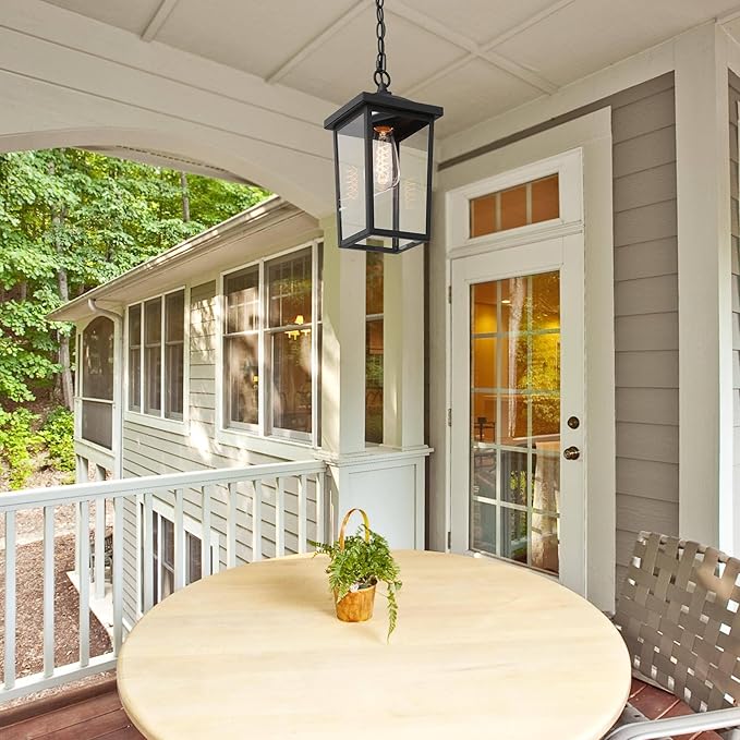LOG BARN Outdoor Pendant Light Fixture Farmhouse Exterior Lights Anti-Rust Ceiling Outdoor Light with Clear Glass Lantern Hanging Light for Front Door Entry Porch and Gazebo