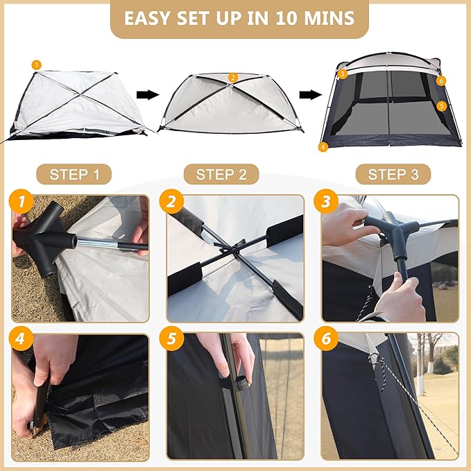Screen House Room 11x11 Ft Mesh Net Tent Canopy Shelter Gazebo Easy Setup &amp Waterproof &amp Sunshade Suitable for Camping Trip Backyard Beach Picnic