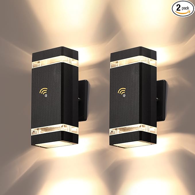 LMP 2 Packs Dusk to Dawn Outdoor Lighting Wall Sconce with 5w LED Bulbs Outside Lights for House IP65 Waterproof Aluminum Up and Down Outdoor Lights for House Garage Porch Doorway