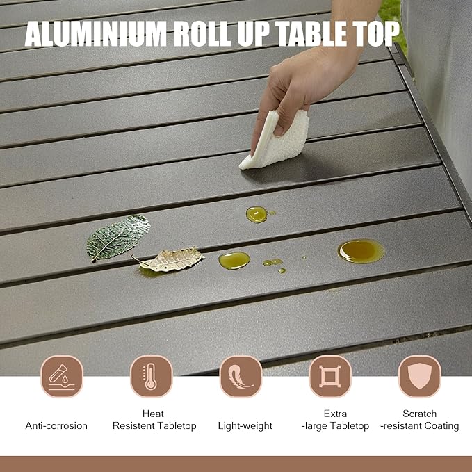 Portable Outdoor Camping Table Oversize Aluminum Roll Up Lightweight Folding Table for Picnic Barbecue Beach Tailgating Party Backyard Indoor and Outdoor Stable and Durable