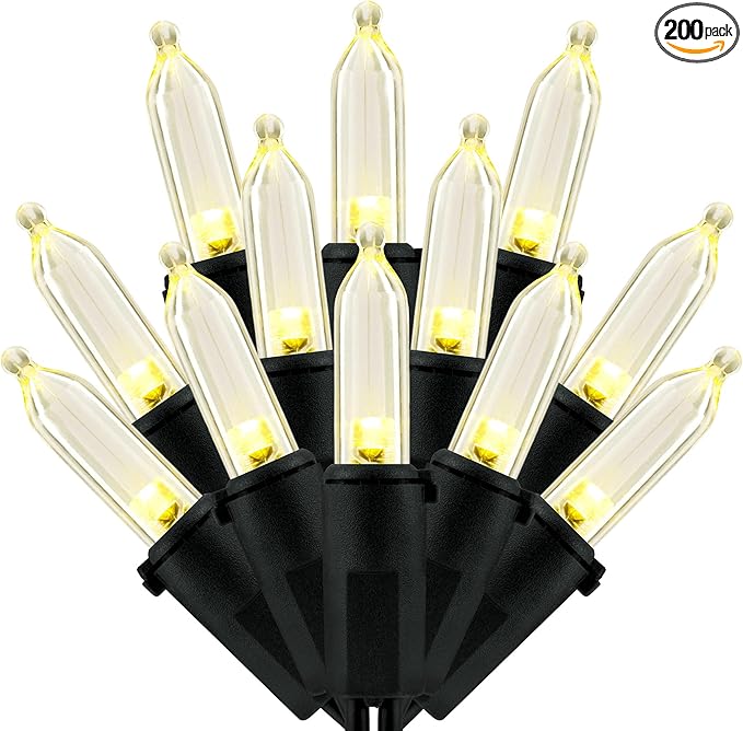 200 Count Warm White LED Christmas Lights 66 ft Black Wire UL Certified Commercial Grade LED Halloween String Light Set (Warm White)
