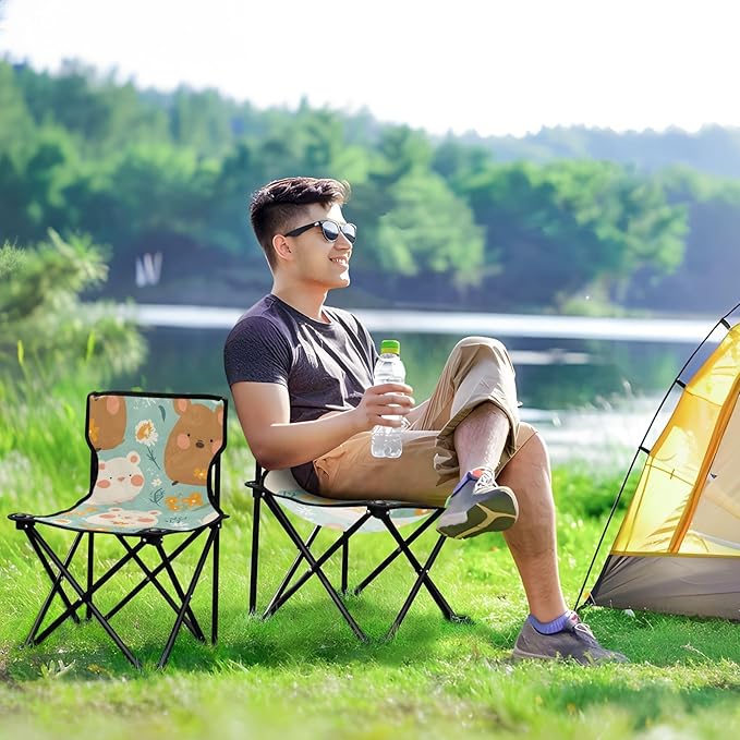 Cute Animal Portable Camping Chairs Folding Chair - Durable Oxford Fabric Lightweight Iron Frame Easy Fold Design - Ideal for Outdoor Activities Camping Fishing and Travel