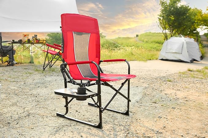 Camping Directors Chair Heavy DutyOversized Portable Folding Chair with Side Table Pocket for Beach FishingTripPicnicLawn Red