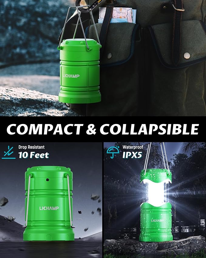 Lichamp 4 Pack LED Camping Lanterns Battery Powered Camping Lights LED Collapsible Flashlight Portable Emergency Supplies Kit A4DG