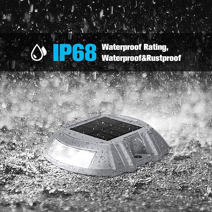 VOLISUN Solar Deck Lights Driveway Dock Lights 12-Pack Led IP68 Waterproof Outdoor Warning Step Lights for Driveway Sidewalk Garden Pathway Yard(White Auto On/Off