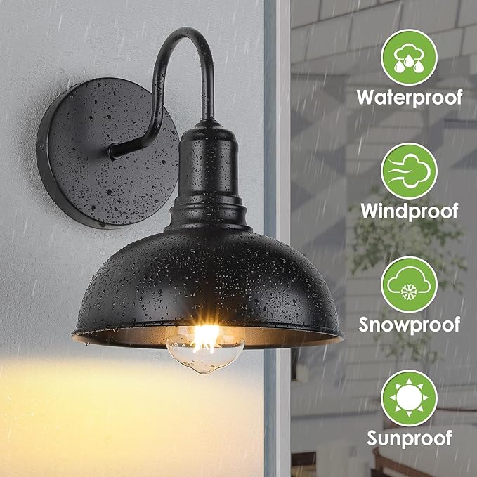 Outdoor Wall Sconce 2 Pack Exterior Waterproof Farmhouse Barn Light Fixture Black Garage Wall Lantern Anti-Rust Front Porch Lamp