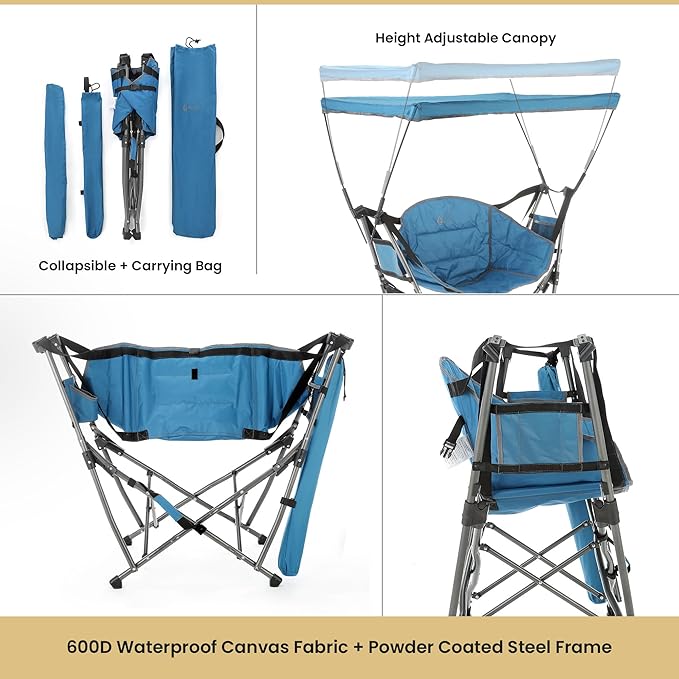 ARROWHEAD OUTDOOR Portable Folding Swinging Hammock Camping Chair Removable Canopy Perfect for Stargazing Cup Holder Storage Pouch Carrying Bag Included Supports up to 300lbs USA-Based Support