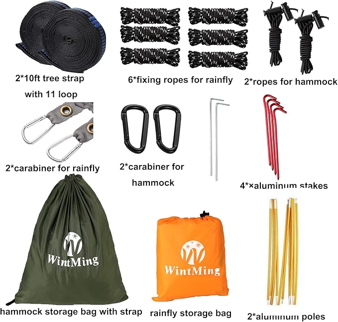 WintMing Hammock with Mosquito Net and Rain Fly Cover 3 in 1 Camping Hammock Tent 440lbs Load