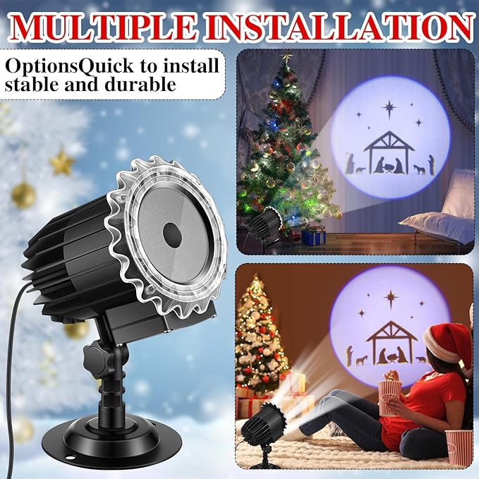 Tuanse Christmas Nativity Outdoor Projector Rotating Nativity Scene Projector Light LED Flood Light Holiday with Stars for Christmas Windows Party Garden Landscape Decoration