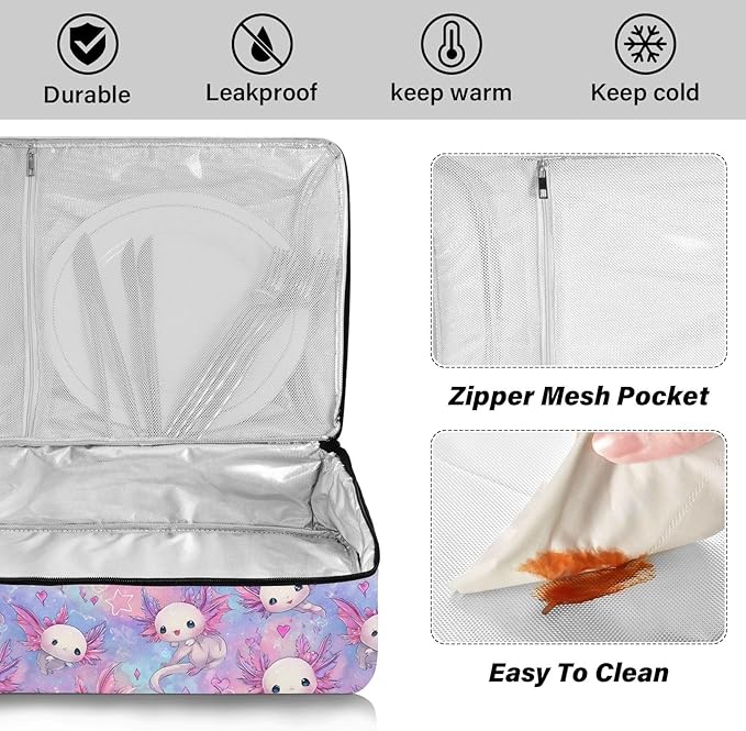 Casserole Carrier Adorable Cute AxolotlInsulated Casserole Carrier for Hot or Cold Food Thermal Lunch Tote for Potluck Parties Picnic Beach Fits 9 x 13 Inches Baking Dish