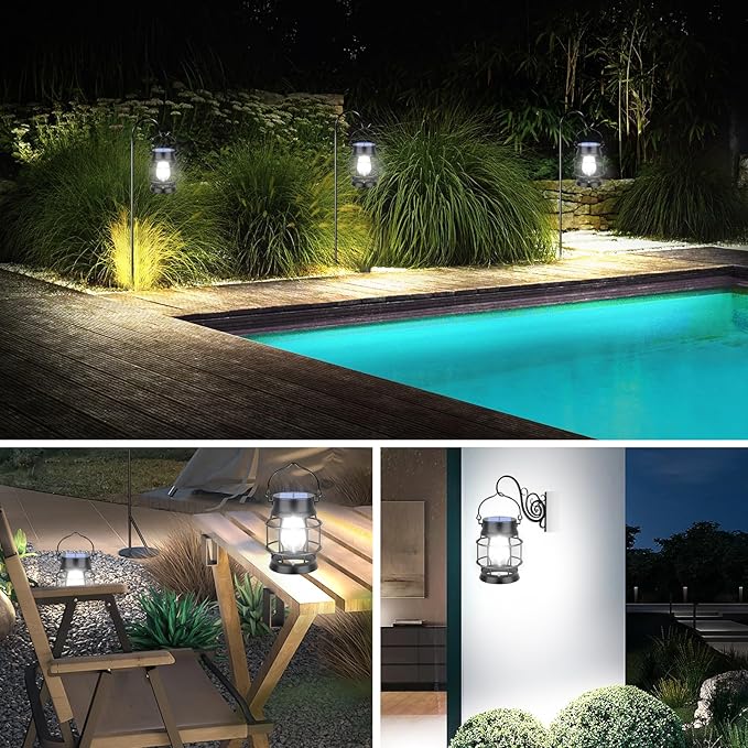 UBright 2 Pack Solar Lantern Lights Outdoor Waterproof Metal Hanging Solar Lights for Outside Lanterns Decorative Outdoor for Patio Porch Garden Lawn Cool White