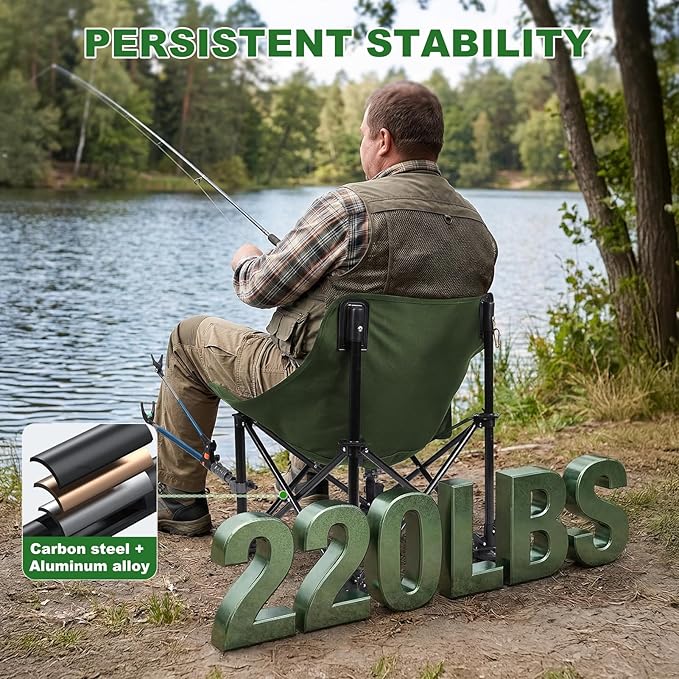 Folding Fishing Chair with Complete Accessories Portable Camping Chair for Outdoor Fishing 220LBS Load-Bearing Non-Slip All-Terrain Design with Storage Bags Carbon Steel Fishing Chair