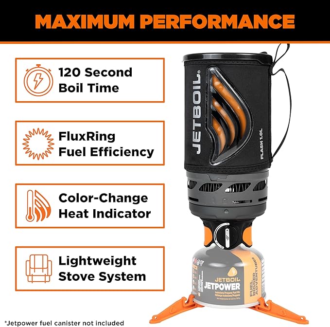 Jetboil Flash Portable Fast Boil Stove for Camping and Backpacking with 1-Step Auto Ignition Propane/Isobutane Burner with Cooking Cup