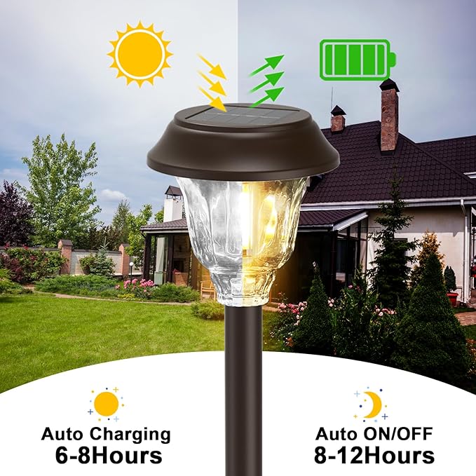 Solar Lights Outdoor Waterproof Glass Metal Solar Pathway Lights 6 Pack Outdoor Solar Lights for Garden Yard Driveway Brown