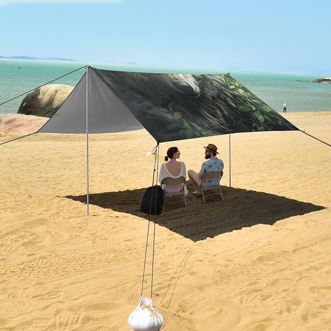 ALAZA Wolf of Forest Beach Tent Sun Shelter UPF50+ Protection Beach Shade Canopy w/ 4 Sandbags for Outdoor Camping Fishing Backyard Fun Picnic 10x9 ft