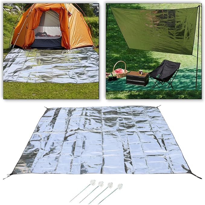 Double Sided Aluminum Foil Pad Portable Waterproof Camping Mat for Hiking Beach Tent 200x200cm