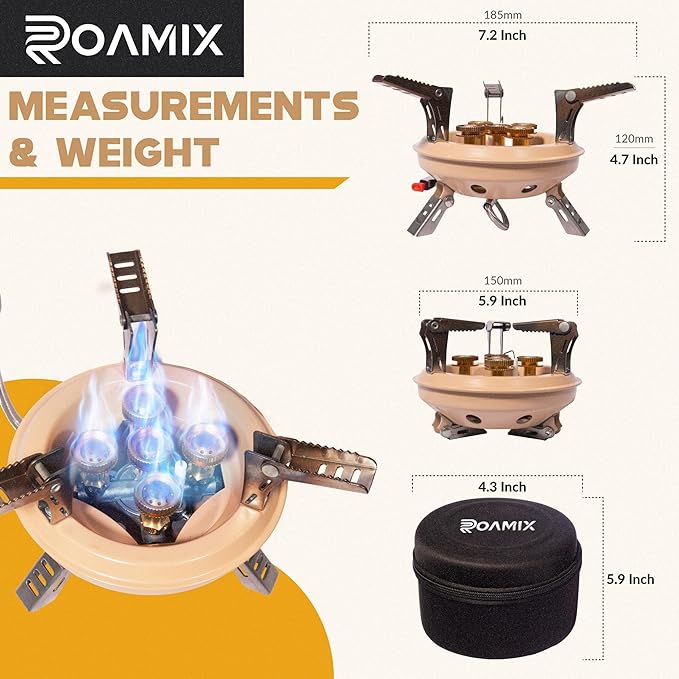 Roamix 54500 BTU Multi-Fuel Portable Camping Stove – 16000W Collapsible Windproof Burner with Fuel Canister Adapter &amp Carrying Case for Outdoor Cooking Backpacking &amp Emergency Use