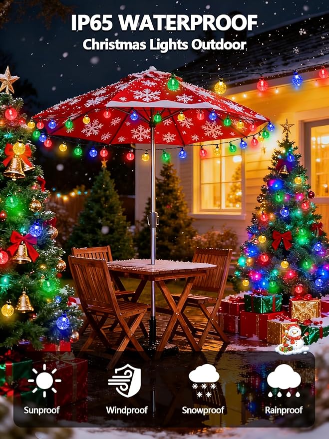 Multicolor Solar String Lights Outdoor 2-Pack Total 100 LED 64FT Crystal Globe Solar Lights for Outside Waterproof with 8 Lighting Modes Easter Decorations for Tree Wedding Patio Party Garden