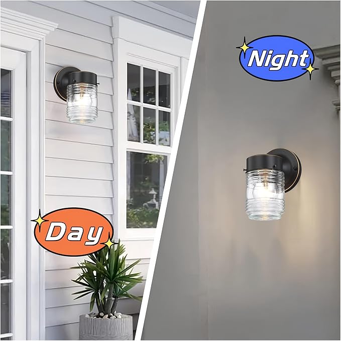 Oil Rubbed Bronze Outdoor Wall Lights for House Jelly Jar Outside Light Fixture for Porch Patio Entryway Anti-Rust Waterproof Wall Mount Exterior Sconce E26 Base Bulb Not Included 2 Pack