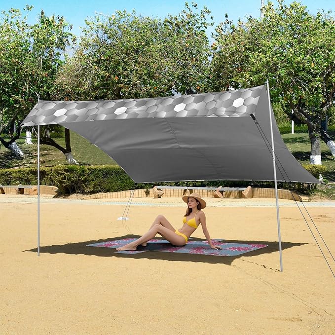 ALAZA Geometric 3D Hexagon Honeycomb Beach Tent Sun Shelter UPF50+ Protection Beach Shade Canopy w/ 4 Sandbags for Outdoor Camping Fishing Backyard Fun Picnic 10x9 ft