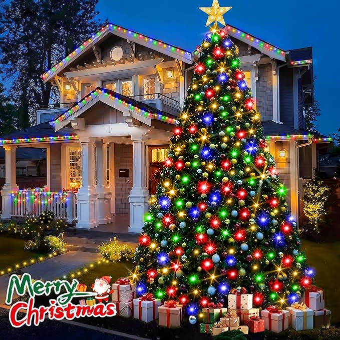 KNONEW 600ft 1500 LED Outdoor Christmas String Lights 8 Modes &amp Timer Fairy Light Plug in Waterproof Hanging Lighting for Xmas Yard Tree Wedding Party Holiday Decorations(Multicolor)