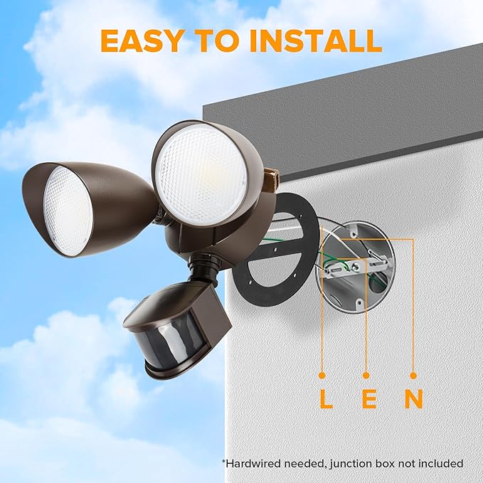 LUTEC 32W 3500 Lumen LED Security Lights Motion Sensor Light Outdoor 5000K Daylight IP65 Waterproof Dusk to Dawn Motion Detector Flood Light for Garage Yard Porch-Brown