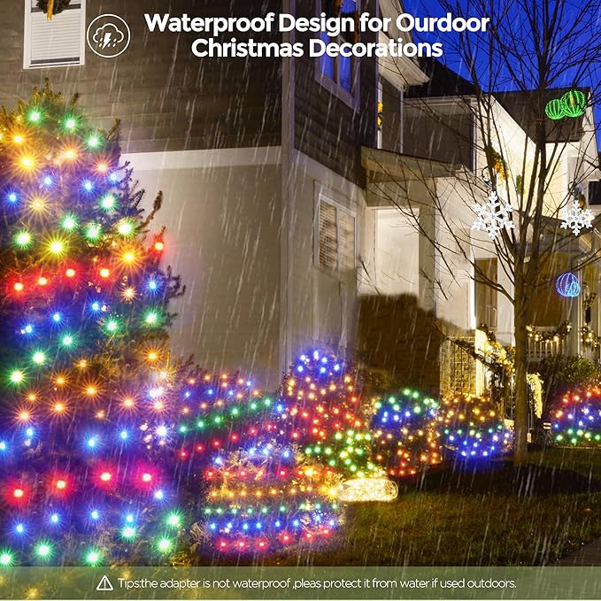 WBao Christmas Lights Outdoor 360LED 11.5ft x 6.9ft Net Lights with 8 Modes Timer UL Certified End to End Connectable Waterproof for Lawn Bushes Trees Outdoor Christmas Decorations Multicolor
